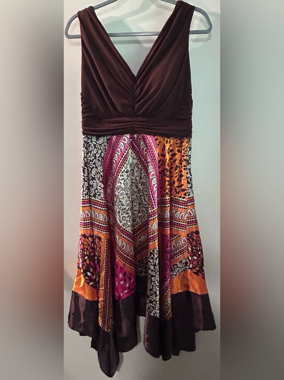 Chaya V-Neck Multicolor Patchwork Midi Dress Padded bra Size 14